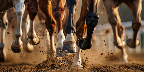 close up of horse legs in motion during a race, generative AI