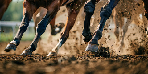 close up of horse legs in motion during a race, generative AI