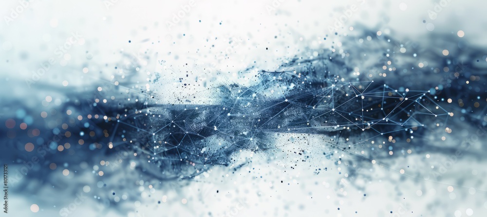 Poster Abstract blue network mesh wave particles. Generative AI technology.	
