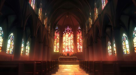 Obraz premium dark cathedral with stained glasses