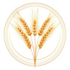 wheat stalk illustration, circle around the wheat, white background 