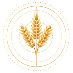 wheat stalk illustration, circle around the wheat, white background 