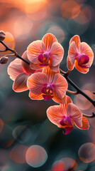 Orange Orchids with Dreamy Bokeh Effect - Striking orange orchids stand out with a bokeh effect that creates a magical and enchanting atmosphere