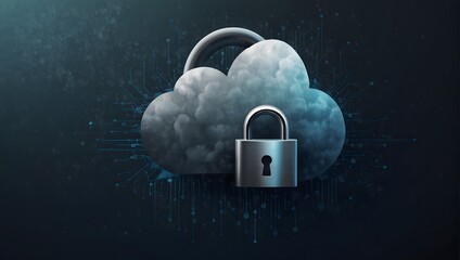 Abstract depiction of cloud-based cybersecurity solutions, incorporating a sleek cloud motif seamlessly merged with a robust padlock emblem, symbolizing data integrity and protection ai_generated