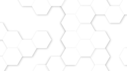 3D Futuristic abstract honeycomb mosaic white background. geometric mesh cell texture. White  technology background with hexagon pattern. Abstract geometric shape technology digital hi-tech concept.