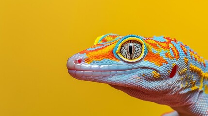 closeup of colorful gecko on solid background reptile animal portrait digital photography illustration