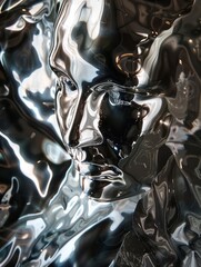 silver abstract painting faces liquid metal, light bronze, distort organic formations