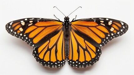 Fototapeta premium closeup portrait of monarch butterfly on white background danaus plexippus