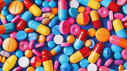 colorful assortment of medicine pills and supplement capsules healthcare background illustration