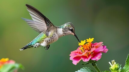 colorful hummingbird hovering near vibrant flower sipping nectar beautiful nature bird wildlife high speed photography