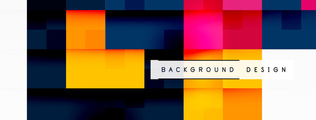 Colorfulness and vibrancy are showcased in a pattern of squares on a white background. Azure, orange, and electric blue rectangles create a parallel and dynamic composition