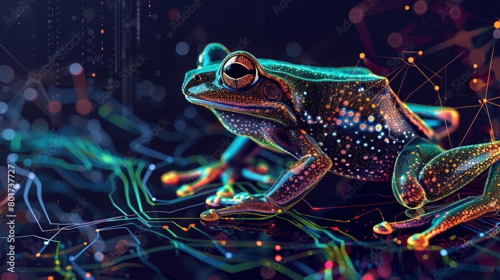 Wall mural big data visualization. a digital frog in flow information. information aesthetic design. generative