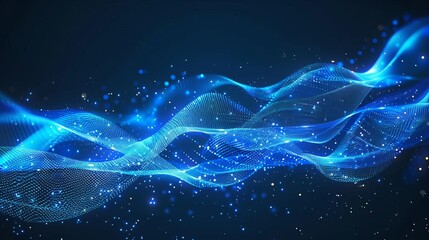 cool blue glowing futuristic wavy line elements abstract technology background