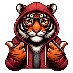 3d render tiger wearing red hoodie