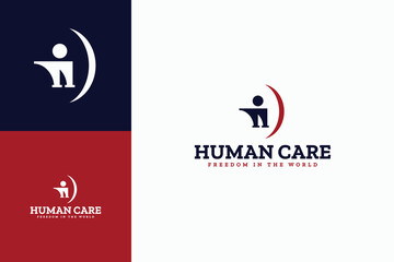 silhouette crescent human care symbol logo design vector illustration. flat pictogram help people and crescent iconic logo vector design template for agency, corporate and charity. 