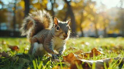 Obraz premium curious squirrel exploring a city park wildlife in urban environment digital photography