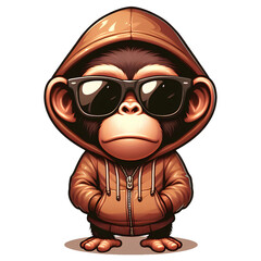 little chimpanzee wearing sun glasses and hoodie
