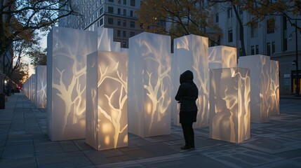 Contemporary Art Installation with Moving Shadows and Light, Interactive Public Art Concept