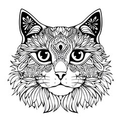 cat face line draw on white background