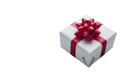 White gift box with red bow