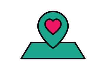 wedding location icon. map with heart. icon related to wedding. flat line icon style. wedding element illustration