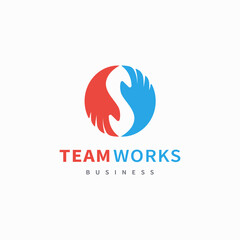 team works logo design with two hand cencept illustration