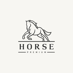 Horse logo design with line art style vector illustration