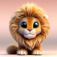 3D fluffy cartoon lion with white background . with Generative AI technology	