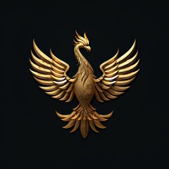 Obraz premium dark gold metal phoenix on a black background 