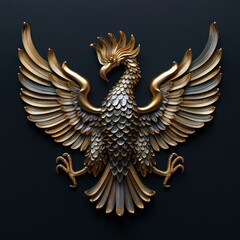 Obraz premium dark gold metal phoenix on a black background 