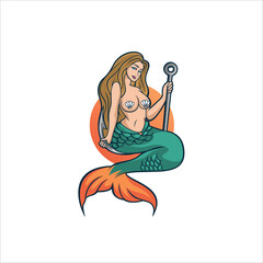 mermaid girl logo vector unique