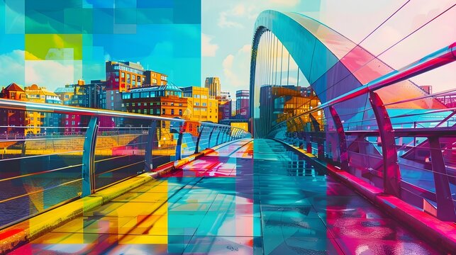 Architeture Abstract Illustration Colorfull overlay of Gateshead Millenium Bridge in England