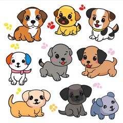 dog breeds bright colors, isolated white background