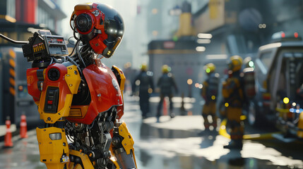 Obraz premium Humanoid robot rescue robot, fireman