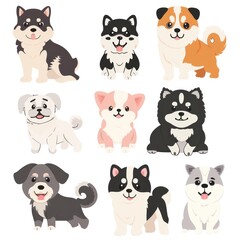 dog breeds bright colors, isolated white background