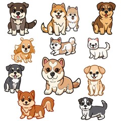 dog breeds bright colors, isolated white background