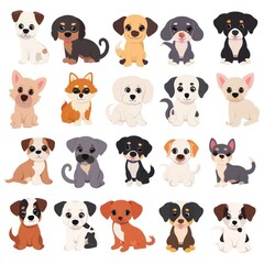 dog breeds bright colors, isolated white background
