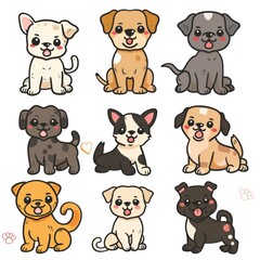 dog breeds bright colors, isolated white background