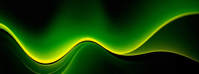 Abstract banner background with a green and yellow energy wave glow.