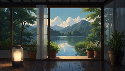 Fototapeta premium 穏やかな 水彩風ペイントイラスト背景 ai_generated