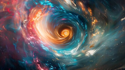 Obraz premium Vibrant cosmic background featuring a swirling galaxy and black hole with vivid pink and blue nebulas, ideal for science fiction themes or space-related content with ample space for text