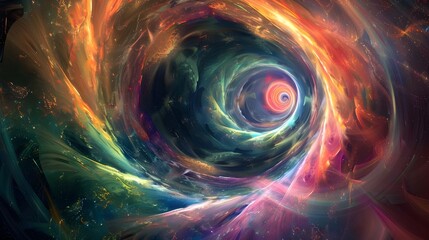 Vibrant cosmic background featuring a swirling galaxy and black hole with vivid pink and blue nebulas, ideal for science fiction themes or space-related content with ample space for text