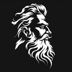 zeus head, white on black vector logo