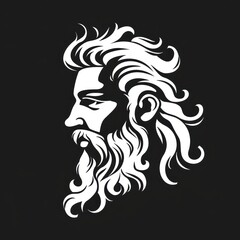 zeus head, white on black vector logo