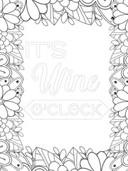 Keychain Quotes Flower Coloring Page Beautiful black and white illustration for adult coloring book