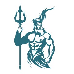 poseidon hold trident logo on white background