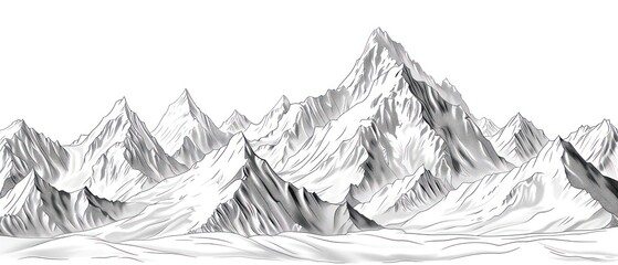 snowy mountains line drawing