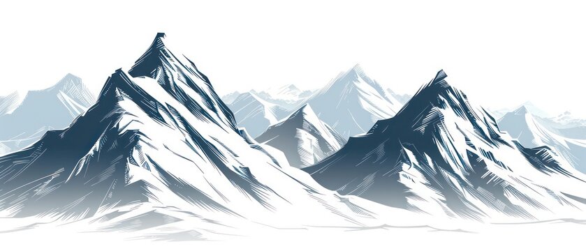 snowy mountains line drawing