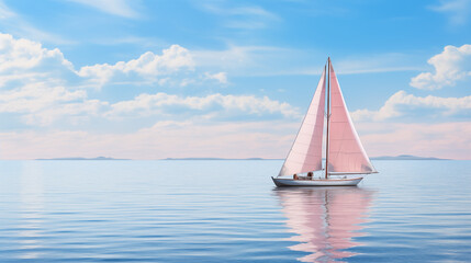 A long shot of sailing boat on clean pastel