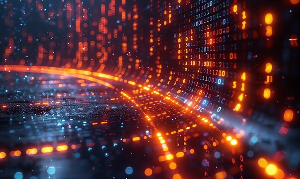 Abstract background of software development and coding code with blurred abstract technology screen for tech business concept